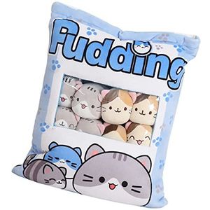 Aoguaro Dierenspeelgoed Kussen Kat Sierkussen Leuke Pudding Snack Kussen 1 Zak 8 stuks Kawaii Kleine Pop Poppen Gevuld Kussen, Geschenken voor Tieners Meisjes Kinderen, voor Bed, Bank, Auto, Bureaustoelen etc