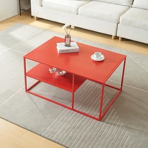 [en.casa] Salontafel Solund bijzettafel metalen tafel met opbergruimte rechthoekig 45x90x60 cm rood
