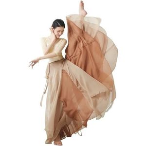 Flamenco Skirt for Women 720 Degree Full Circle Swing Skirt Spanish Dance Costume Adult Flowy Ruffled Layered Skirt for Performances Halloween Party Red Crayon Theme Outfit(Khaki skirt_L)