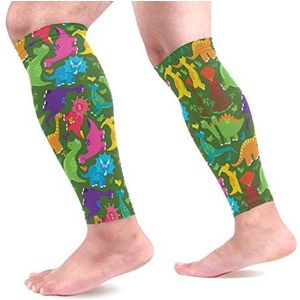 EZIOLY Dinosaur Sport Kalf Compressie Mouwen Been Compressie Sokken Kalf Guard voor hardlopen, Fietsen, Moederschap, Reizen, Verpleegkundigen