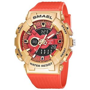 Mens Digital Sports Watch Analogy Quartz Waterdicht Dual Time Display LED -achtergrondverlichting Grote gezicht Dial Business Casual Multifunction Watches for Men,Red gold