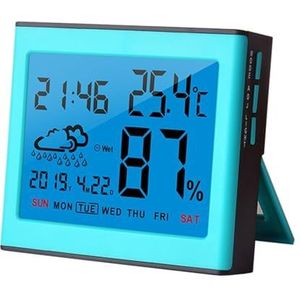 Professionele Binnentemperatuur-vochtigheidsmeter LCD Digitale Thermometer Hygrometer Sensormeter Weerstationklok Nauwkeurige Monitor(Blue)