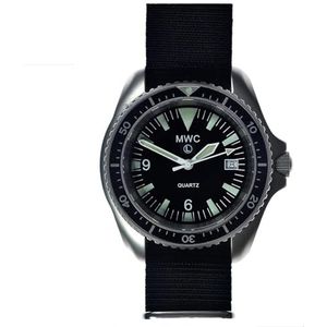 MWC 1999-2001 Patroon Kwarts Staal Zwart Stof NATO Saffier Militair Vintage Horloge Heren