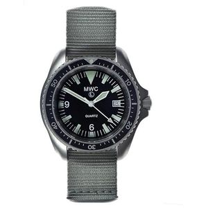 MWC 1999-2001 Patroon Kwarts Staal Zwart Stof NATO Saffier Militair Vintage Herenhorloge, Armband