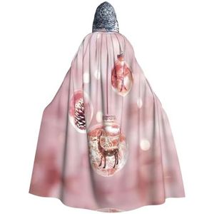 Bxzpzplj Roze Kerstbal Hooded Mantel Voor Mannen En Vrouwen, Volledige Lengte Halloween Maskerade Cape Kostuum, 185 cm