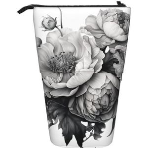 Evengigy Bloemen Grafiet Print Leuke Potlood Case met Zip Verstelbare Stand Potlood Houder Grappige Make-up Tas, Zwart, Eén maat, Tas Organizer