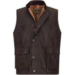 Walker and Hawkes Wax Winchester bodywarmer voor heren, waterafstotend, waskatoen, met corduroy kraag en tartan voering, Bruin, 3XL