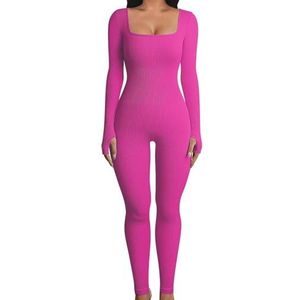 Jumpsuit met lange mouwen voor dames, Sportjumpsuit met lange mouwen - Bodycon Unitard-outfits met vierkante hals en lange mouwen,Volledige lichaamsjumpsuit, damesjumpsuit