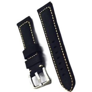 dayeer Vintage Oil Wax lederen band met zilveren gesp voor Penahai horloge vervangende accessoires band (Color : Black B, Size : 22mm)