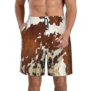 Mooie Zonnebloem Print Heren Zwemplank Shorts Zwembroek Trunks Badmode Sneldrogende Surfen Strand Essentiële Zomer, Rood en Wit Koeienhuid, S