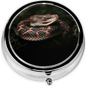 Pillendoosje met spiegel, retro pillendoosje met 3 vakken, slang, kleine pillenorganizer voor portemonnee of zak, decoratieve metalen medicijnen, vitamine-organizer, unieke geschenken