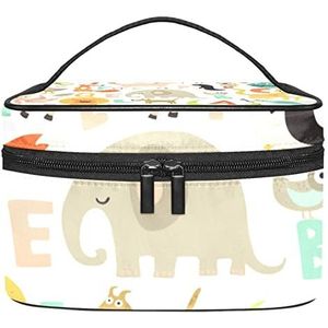 Leuke wilde dieren alfabetten patroon make-up organizer tas, reizen make-up tas organizer case draagbare cosmetische tas voor vrouwen en meisjes toiletartikelen, Meerkleurig, 22.5x15x13.8cm/8.9x5.9x5.4in