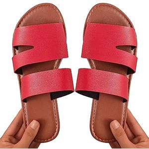 Sandalen met platte bandjes voor dames | Grote maten platte sandalen,Dames zomer platte vrije tijd open tenen schoenen groot formaat platte rubberen sandalen voor meisjes Ximan