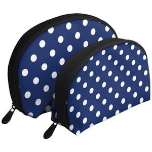 Make-uptas, cosmetische reistas, 2 stuks, draagbare clutch pouch-set, zakje organizer, blauwe en witte stippen, zoals afgebeeld, Eén maat