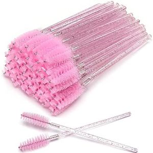 50 stuks wegwerp-wimperborstels, mascara, toverstaf, wimpers, wenkbrauwapplicator, cosmetische make-upkwasten, gereedschapsset (kristalroze)