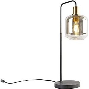 QAZQA - Design tafellamp zwart met goud en smoke glas - Zuzanna | Woonkamer | Slaapkamer | Keuken - Glas Langwerpig - E27 Geschikt voor LED - Max. 1 x 40 Watt