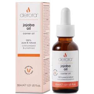 Derora Jojoba-olie, verzorgt huid, haren en nagels, 100% zuiver, ongeraffineerd, natuurlijk, koudgeperst, rijk aan antioxidanten en vitamine E, alle huidtypes (30 ml (1 stuks)