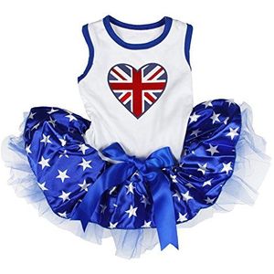 Petitebelle Britse hart witte top blauwe sterren hond jurk, Medium, Kleur: wit
