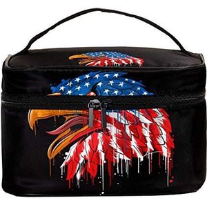 EZIOLY Amerikaanse Vlag Eagle Vrouwen Draagbare Reizen Accessoires Met Mesh Pocket Make-up Cosmetische Tassen Opslag Organizer Multifunctionele Case