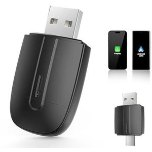 Draadloze CarPlay & android & auto-adapter, converteert bekabeling naar draadloos, USB C/A, plug and play, compatibel met iOS 10+ en Android 11+
