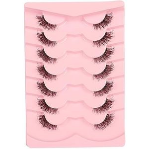 Natuurlijke Cat Eye Half Wimpers Pluizige Clear Band 3D Faux Mink Wimpers Pack Zachte Strips Nep 7 Paren [Winderig | 7-15MM, ]