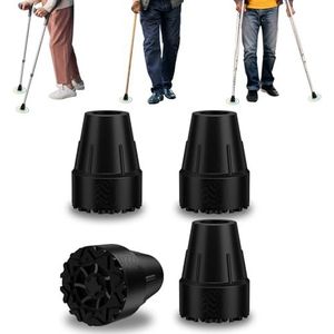 supregear Rubber Ferrules voor wandelstokken, 4-Pack 22 mm Zware rubberen vervangingspunten voor stokken, krukken, wandelstokken, niet-slip extreme grip krukpunten met metalen inserts