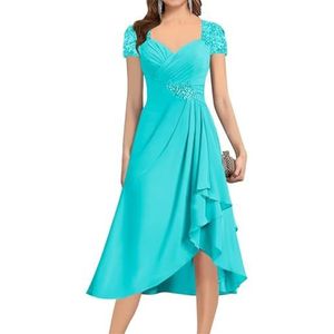 KIYNE Damesjurk met lange mouwen en ruches voor dames, korte formele avondjurk, feestjurk, Turkoois, 34