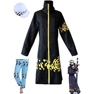 Anime Cosplay Kostuum Een Stuk Trafalgar Law Mantel Hoed Chirurg Uniform Outfits Halloween Party Unisex Overjas (XL, jas + broek + hoed)