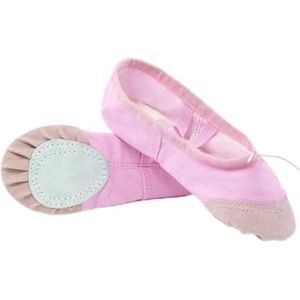 Canvas Ballets voor meisjes, platte balletdansschoenen, dansschoenen voor volwassenen, vrouwen, kinderen, klassieke splitzool, zacht leer, P Roze, 44(25.5cm)