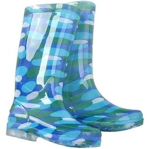 Tuinschoenen for dames, waterdichte regenlaarzen for dames - comfortabel interieur, brede kuitlaarzen for dames - gemakkelijk aan en uit te trekken(Blue circle_36)