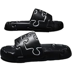 Herenslippers Creatief Jigsaw-patroon Zomerslippers Outdoorslippers Casual strandschoenen (Color : Black, Size : 40-41(fit 39-40))