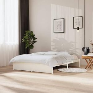 SMTSEC Bedden & Accessoires Bedframe Wit Massief Hout 150x200 cm Kingsize Meubels