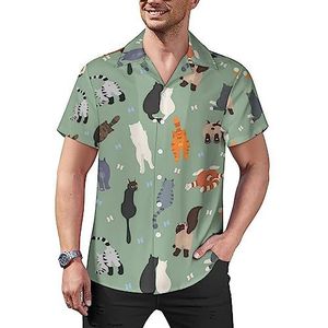 Kleuren Cats Butts Casual Overhemden met knopen voor heren Korte mouw Cubaanse kraag T-shirts Tops Hawaiiaans T-shirt XL