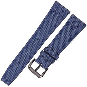 Canvas Nylon + Lederen Horlogeband 20mm 21mm 22mm Zwart Groen Blauw Vrouwen Mannen Horloge Band Band Met Pin Gesp (Color : Blue Black Buckle, Size : 22mm)