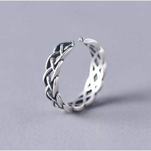 Ringen Stijl Ring Sieraden S925 Intime Zilveren Vintage Zilveren Ring Vrouwelijke Mode Gevlochten Patroon Verstelbare Split Zilveren Ringring, Ring