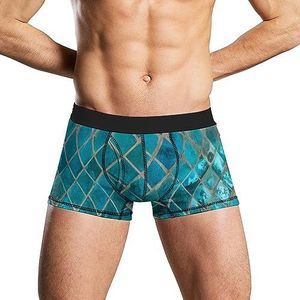 Exotische glanzende turquoise keramische mozaïek tegel heren boxer slips ademend ondergoed stretch tailleband grappige print kofferbak L