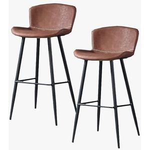 Barkruk Barkruk Faux Lederen Barkrukken Set van 2, Retro Classic Ontbijt Eetkamer Barkrukken Vaste Hoogte Barstoelen met Metalen Frame en Voetsteun