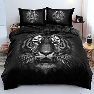 Dekbedovertrekken Single Black Tiger Soft Microfiber Beddengoed Set Eenpersoonsbed voor Kinderen Tieners Volwassenen, Omkeerbare Dekbedovertrekken 150x200 met Ritssluiting en 2 Kussenslopen 50x75 cm