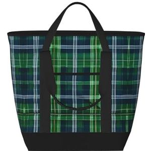 JEJEA Blauwe lunchtas met Schotse tartan print voor vrouwen, geïsoleerde draagtas met grote capaciteit, herbruikbare lunchtas voor picknick