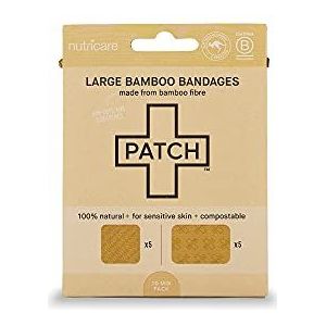 PATCH Grote vierkante en rechthoekige bamboe bandages hypoallergeen nul afval 100% composteerbaar, natuurlijk - wreedvrij, milieuvriendelijk - 10 ct