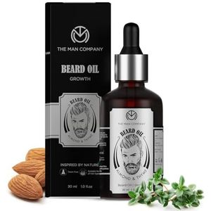 THE MAN COMPANY Beard Oil for Men Organic Beard Growth Oil (1.1oz) With Natural Almond and Thyme Essential Oil Moisturizing, Conditioning, Itch and Frizz Control Paraben and SLS free