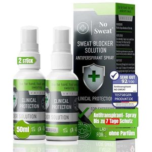 No Sweat® Antitranspirant, sterk zweten, spray, 2 stuks, anti-transpirant voor heren en dames, de betrouwbare anti-zweetoplossing bij handen zweten, vooral ideaal tegen zweten handen