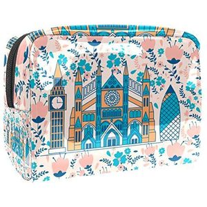 Draagbare make-up tas met rits reizen toilettas voor vrouwen handige opslag cosmetische zakje Westminster abdij met bloemen patroon