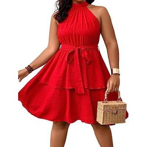 voor vrouwen jurk Plus jurk met twee lagen zoom en halterhals (Color : rood, Size : 3XL)