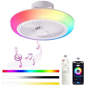 JZCDR RGB Plafondlamp met ventilator LED Plafondventilatoren met lamp dimbare afstandsbediening en App Control Bluetooth Speaker Muziek moderne Plafondverlichting slaapkamer