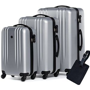 FERGÉ 3-delige koffer-set Reisbagage Marseille premium harde spinner premium bagage-koffer zilver