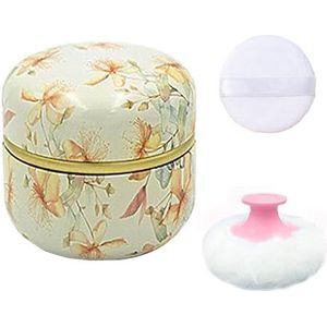Qopoto Body Powder Puff en Container voor het Afstoffen van Poeder, Vrouwen Poeder Puff en Poeder Case voor Bad en Reizen (Gele Bloem)