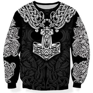 Quake 3D-geprinte tattoo-hoodie, Nordic Retro Viking Vegvisir ritssweatshirt casual trui straatsportkleding (Color : C, Size : 4XL)