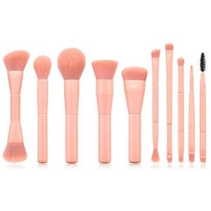 MQPALZKD Make-upborstel met dubbele kop 10 houten handvat Bakverf Volledige set Borstel Losse borstel Schoonheid Zacht haargereedschap