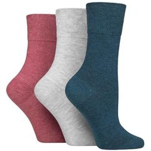 IOMI SOCKSHOP Footnurse Sokken, voor dames, zachte grip, diabetische sokken, effen, naadloze sokken met brede manchetten voor comfort, maat 4-8, 3 paar, Koraal/Wolk Grijs/Teal, 37-42 EU